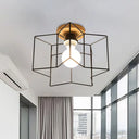 Vintage Wire Guard Ceiling Light With Star Shaped 4 Lights In Black/White Black