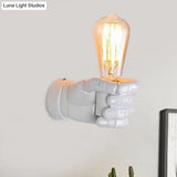 Vintage Wood Bare Bulb Sconce Light With Hand-Shaped Base - Black/White Restaurant Wall Lamp