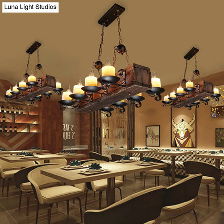Vintage Wood Candelabra Chandelier - 8-Light Pendant Fixture For Restaurants