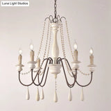Vintage Wood Chandelier With 8 Bead Draped Pendant Lights