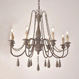 Vintage Wood Chandelier With 8 Bead Draped Pendant Lights Grey