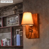 Vintage Wood Wall Mounted Sconce Light 1/2 Lights Fabric Shade - Ideal For Dining Room