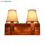 Vintage Wood Wall Mounted Sconce Light 1/2 Lights Fabric Shade - Ideal For Dining Room