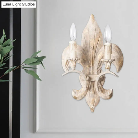 Vintage Wood White Candle Wall Lamp With 2 Lights And Anchor Backplate - Corridor Sconce Light