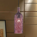 Vintage Yellow/Brown Glass Pendant Light With Dimpled Bottle Shade - 1-Light Fixture For Living
