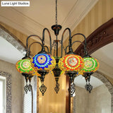 Vintage Yellow/Green Hand Cut Glass Chandelier Lighting - 9 Heads Oval Ceiling Pendant Light