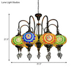 Vintage Yellow/Green Hand Cut Glass Chandelier Lighting - 9 Heads Oval Ceiling Pendant Light