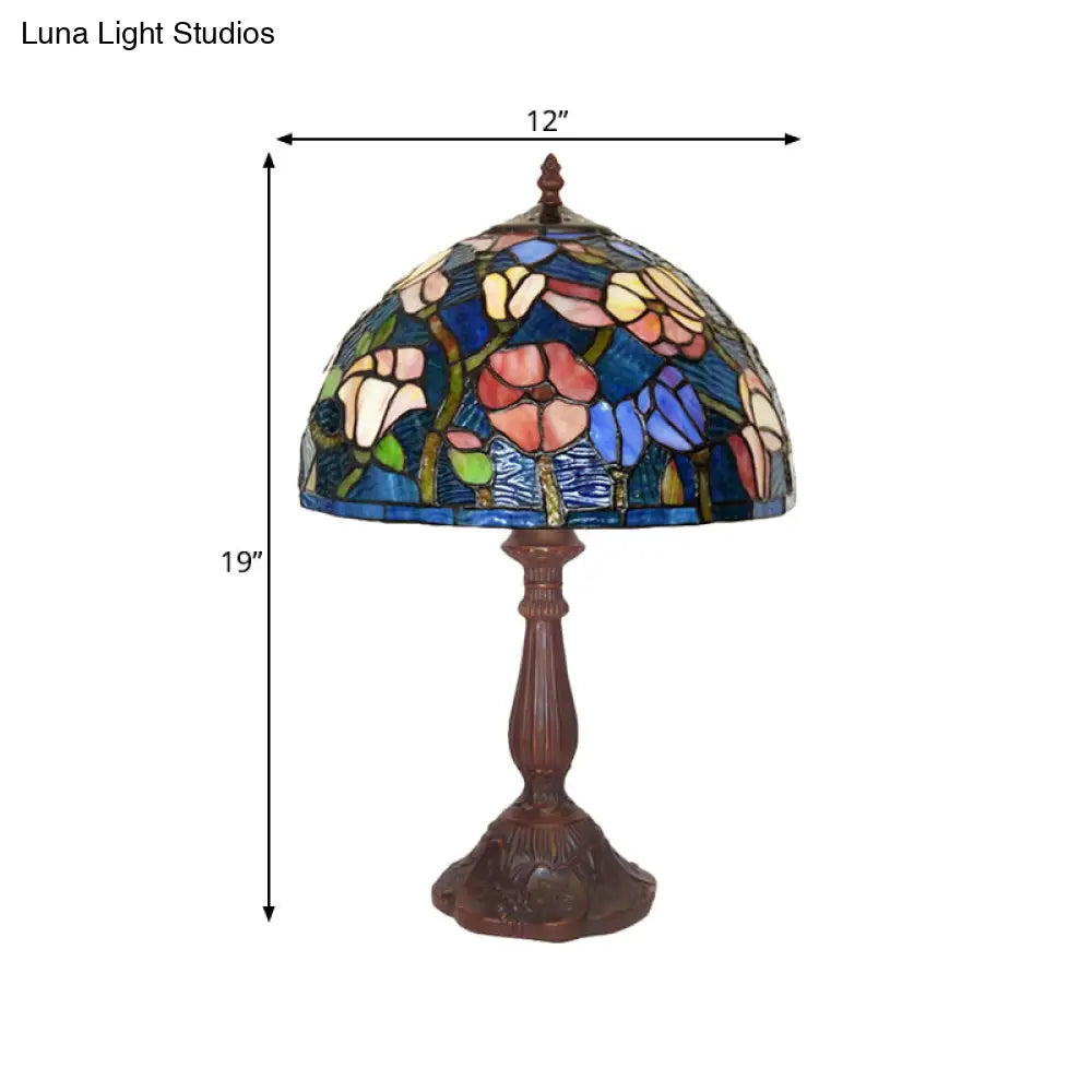 Virginie - 1-Light 1-Light chen Table Lamp Tiffany Bronze Night Light with Flower Stained Glass Shade Bronze