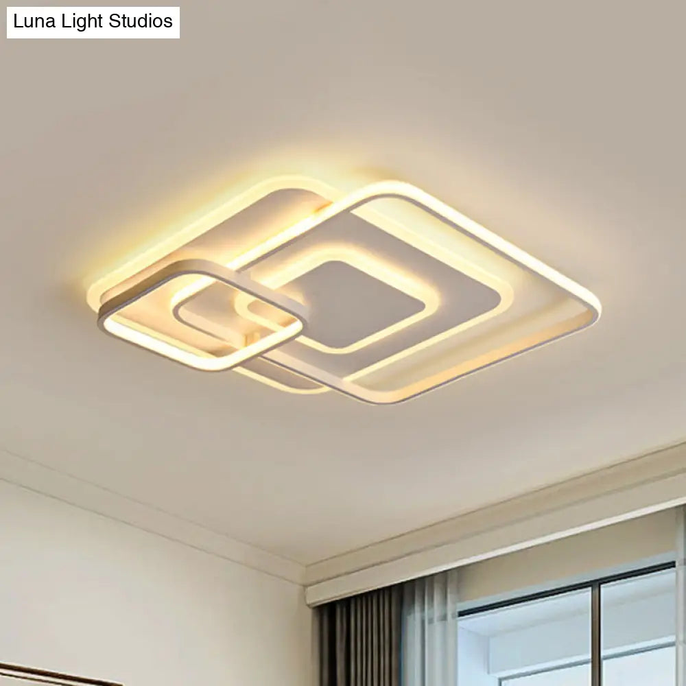 W Hotel Led Flush Mount Light - Modern White Ceiling Lamp Stacking Square Acrylic Frame Warm/White