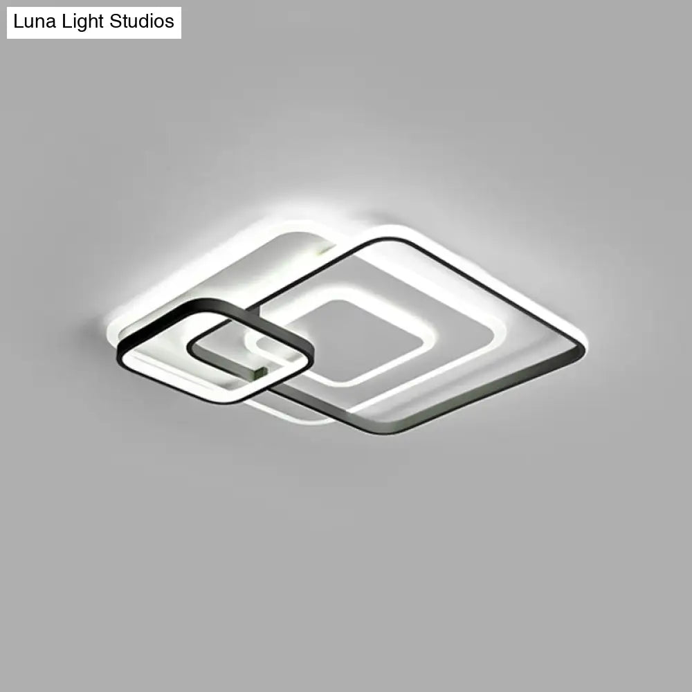 W Hotel Led Flush Mount Light - Modern White Ceiling Lamp Stacking Square Acrylic Frame Warm/White
