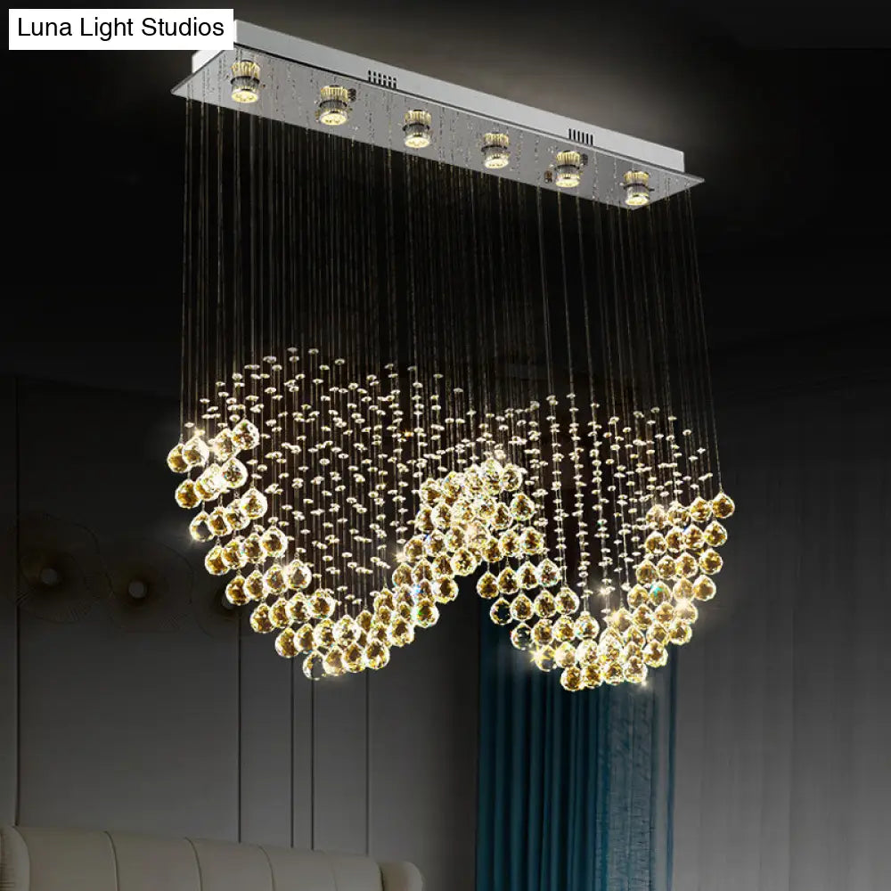 W-Shaped Crystal Ceiling Lamp: Modern 6-Light Stainless Steel Dining Room Flush Mount
