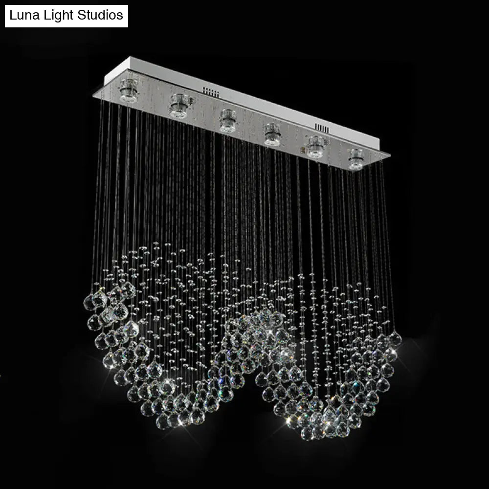W-Shaped Crystal Ceiling Lamp: Modern 6-Light Stainless Steel Dining Room Flush Mount