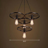 Wagon Wheel Cast Iron Chandelier Pendant Light For Dining Room - Loft Style 4 / Black