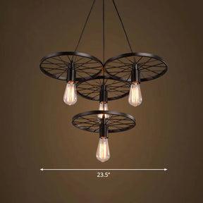 Wagon Wheel Cast Iron Chandelier Pendant Light For Dining Room - Loft Style 4 / Black