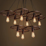 Wagon Wheel Cast Iron Chandelier Pendant Light For Dining Room - Loft Style 9 / Rust