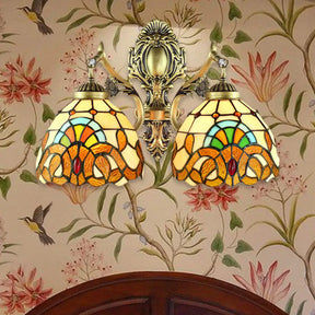 Wall Mounted Baroque Mermaid Stained Glass Sconce Light Set - Antique Bronze / Basic