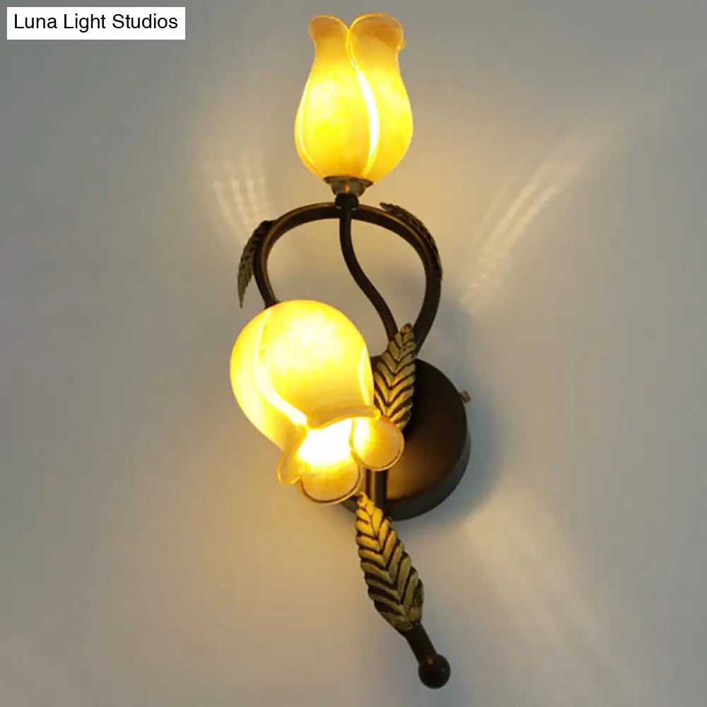 Wall Mounted Flower Lamp - 2-Light Vanity Sconce In Idyllic Style For Bathrooms