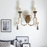 Wall Mounted Metal Candle Sconce Light - Countryside Vanity Lamp With 2 White/Gold Lights Gold