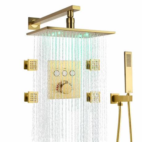 Wall Mounted Shower LED Rain Shower Rose Gold Bathroom Constant Temperature Concealed Shower Set With Massage Nozzle