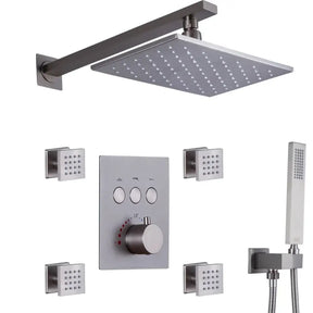 Wall Mounted Shower LED Rain Shower Rose Gold Bathroom Constant Temperature Concealed Shower Set With Massage Nozzle