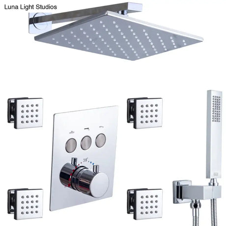Wall Mounted Shower LED Rain Shower Rose Gold Bathroom Constant Temperature Concealed Shower Set With Massage Nozzle