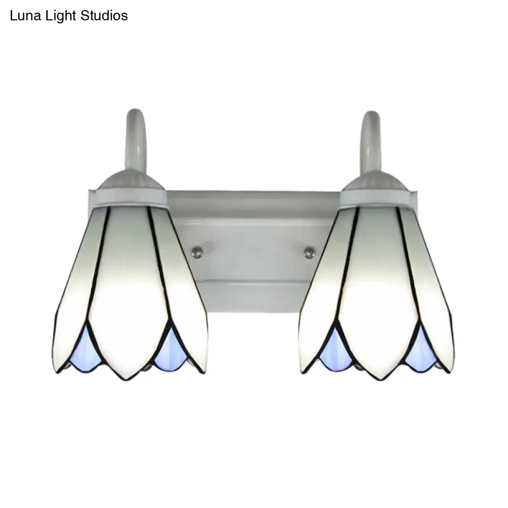 Wall Mounted Tiffany Lily White Glass Sconce Light Fixture With 2 Heads For Bedroom