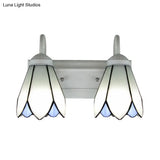 Wall Mounted Tiffany Lily White Glass Sconce Light Fixture With 2 Heads For Bedroom