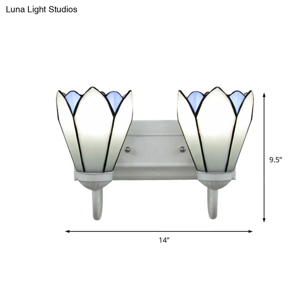 Wall Mounted Tiffany Lily White Glass Sconce Light Fixture With 2 Heads For Bedroom