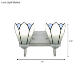 Wall Mounted Tiffany Lily White Glass Sconce Light Fixture With 2 Heads For Bedroom