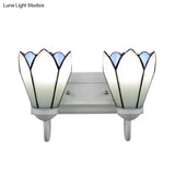 Wall Mounted Tiffany Lily White Glass Sconce Light Fixture With 2 Heads For Bedroom