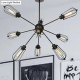 Warehouse Style Metal Bulb Cage Chandelier - Black Hanging Lamp With 9/12/15 Heads For Living Room