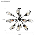 Warehouse Style Metal Bulb Cage Chandelier - Black Hanging Lamp With 9/12/15 Heads For Living Room