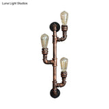 Warehouse Water Pipe Wall Sconce Lamp - Exposed Bulb Iron Light In Weathered Copper (2/3 Lights)