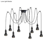 Water Pipe Multi Light Chandelier - Farmhouse-Style Black Iron Swag Led Pendant