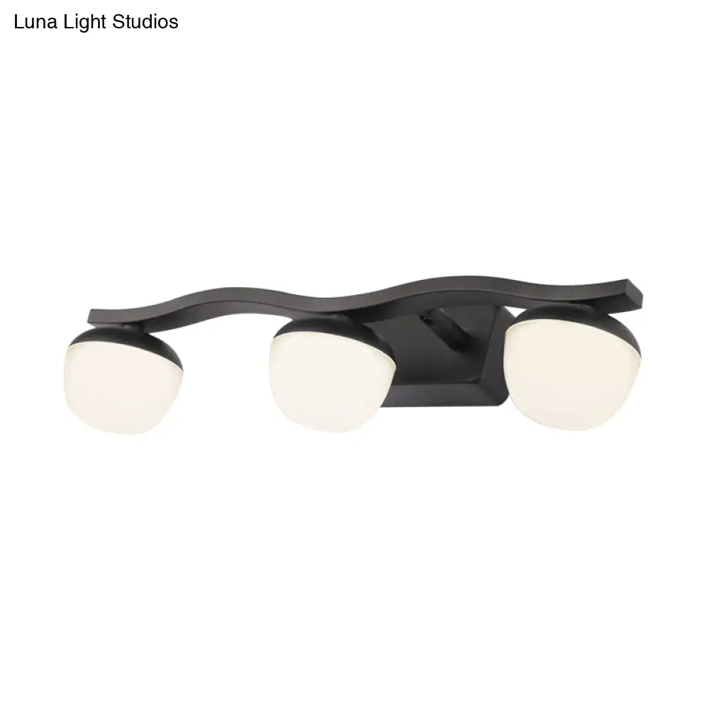 Wave Design Black Acrylic 3-Head Vanity Lamp For Contemporary Bedroom Wall Lighting