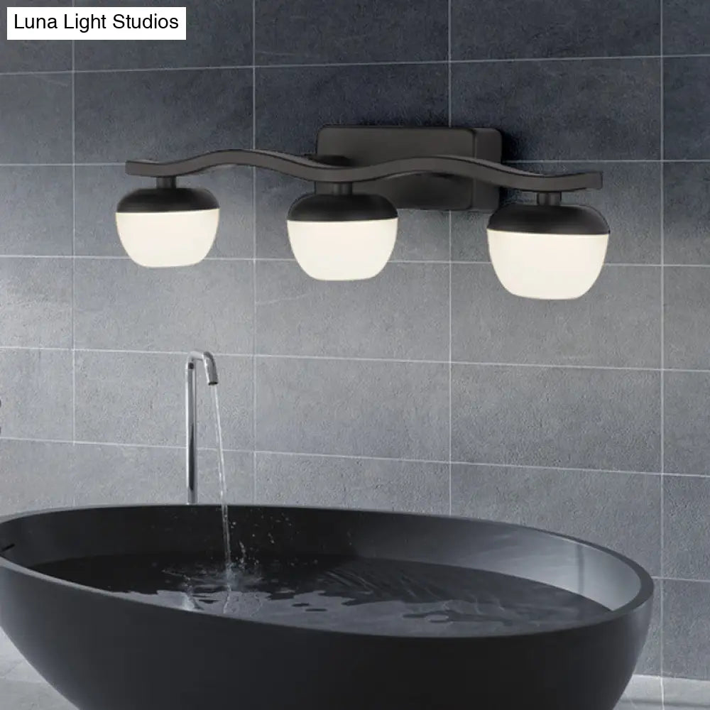 Wave Design Black Acrylic 3-Head Vanity Lamp For Contemporary Bedroom Wall Lighting