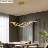 Wave-Shaped Metal Led Island Light Fixture: Minimalist Hanging Lamp For Dining Room