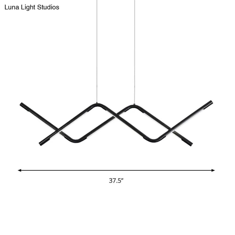 Waved Led Island Dining Room Light In Minimalist Acrylic Design - Black