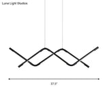 Waved Led Island Dining Room Light In Minimalist Acrylic Design - Black