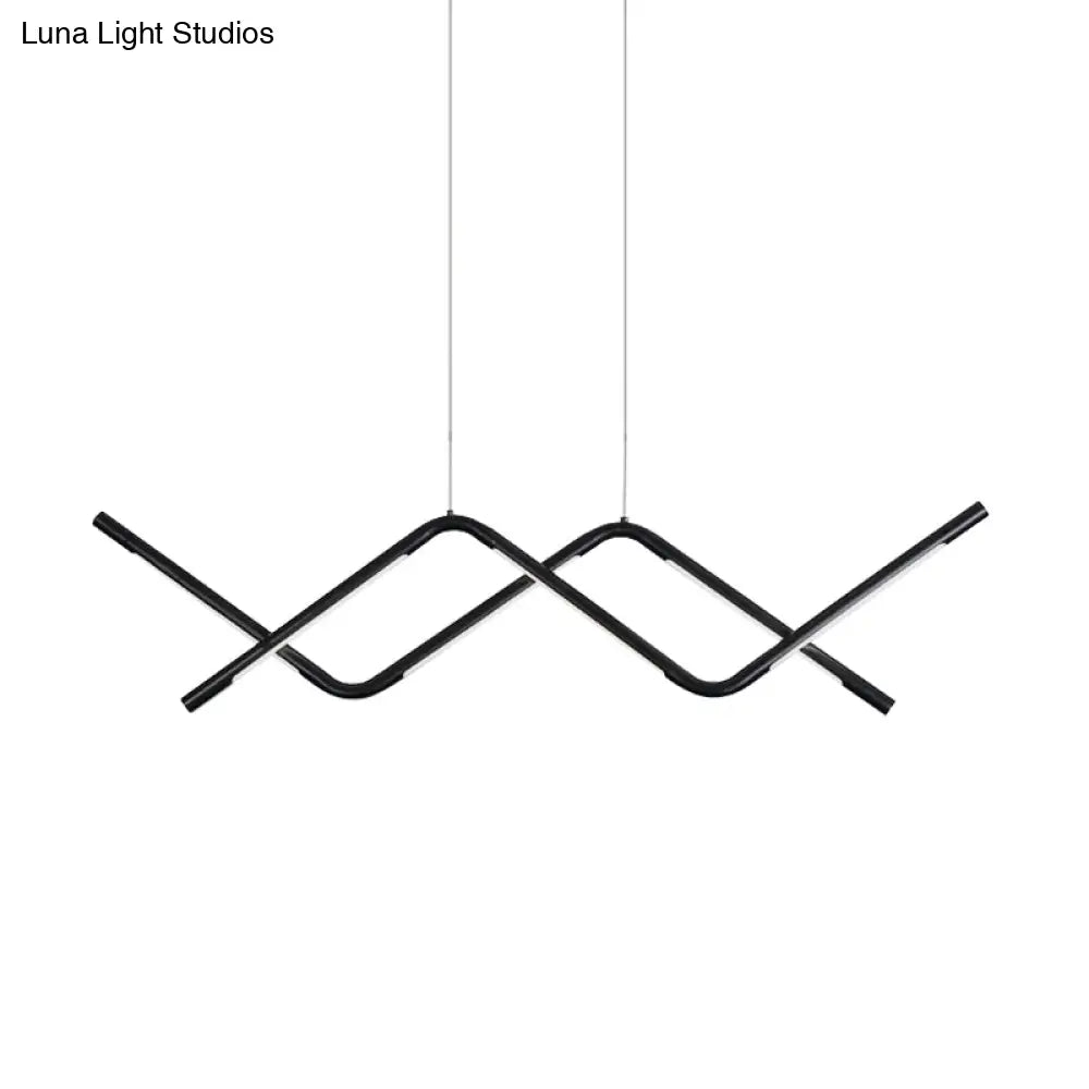 Waved Led Island Dining Room Light In Minimalist Acrylic Design - Black