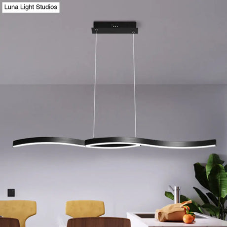 Wavy Acrylic Chandelier Light: Modern Black Led Ceiling Pendant Warm/White Light 39’/41’ W
