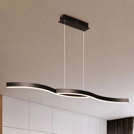 Wavy Acrylic Chandelier Light: Modern Black Led Ceiling Pendant Warm/White Light 39’/41’ W /