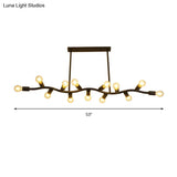 Wavy Iron Ceiling Pendant: Modern 13-Head Black Hanging Light For Kitchen Island