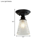 Wavy/Wide Flare Semi - Flush Mount Industrial Black Clear Textured Glass Lighting Fixture