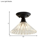 Wavy/Wide Flare Semi - Flush Mount Industrial Black Clear Textured Glass Lighting Fixture