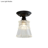 Wavy/Wide Flare Semi - Flush Mount Industrial Black Clear Textured Glass Lighting Fixture