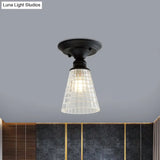 Wavy/Wide Flare Semi - Flush Mount Industrial Black Clear Textured Glass Lighting Fixture