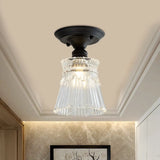 Wavy/Wide Flare Semi - Flush Mount Industrial Black Clear Textured Glass Lighting Fixture / C