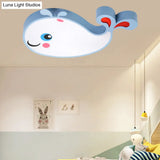 Whale Shaped Kids Led Flush Mount Pendant Light For Bedroom - Blue/Pink Acrylic White