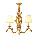 Wheat Chandelier Lighting: Farmhouse Gold Pendant With Conical Fabric Shade - 3-Head Metallic
